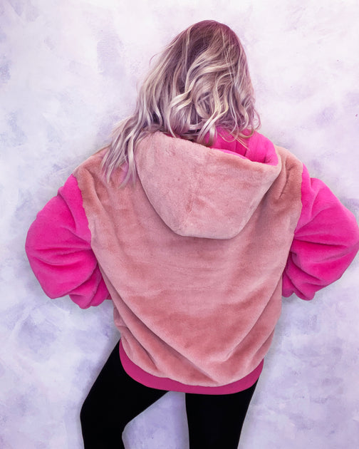 Pink faux best sale fur hooded bomber