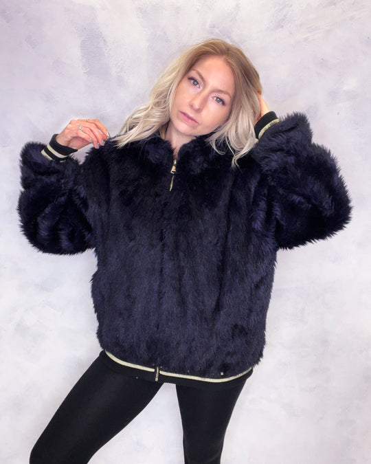 Dark Purple Faux Fur Bomber Jacket - Sample