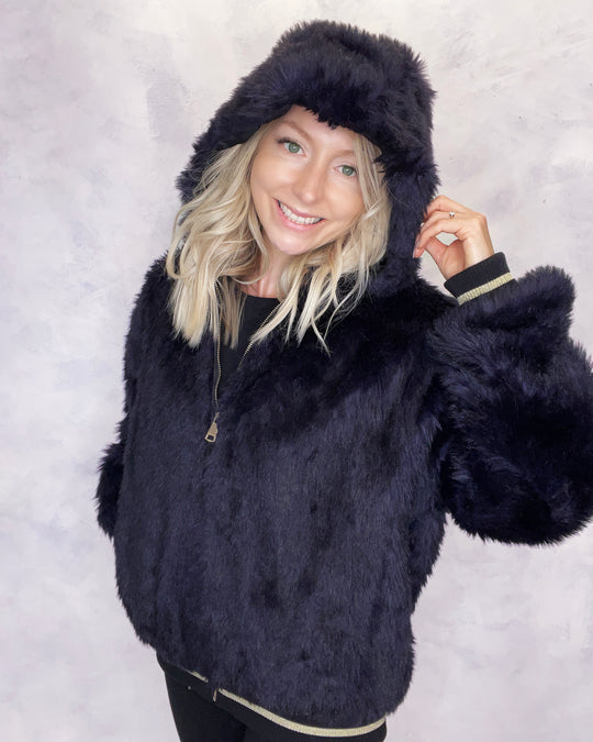 Dark Purple Faux Fur Bomber Jacket - Sample