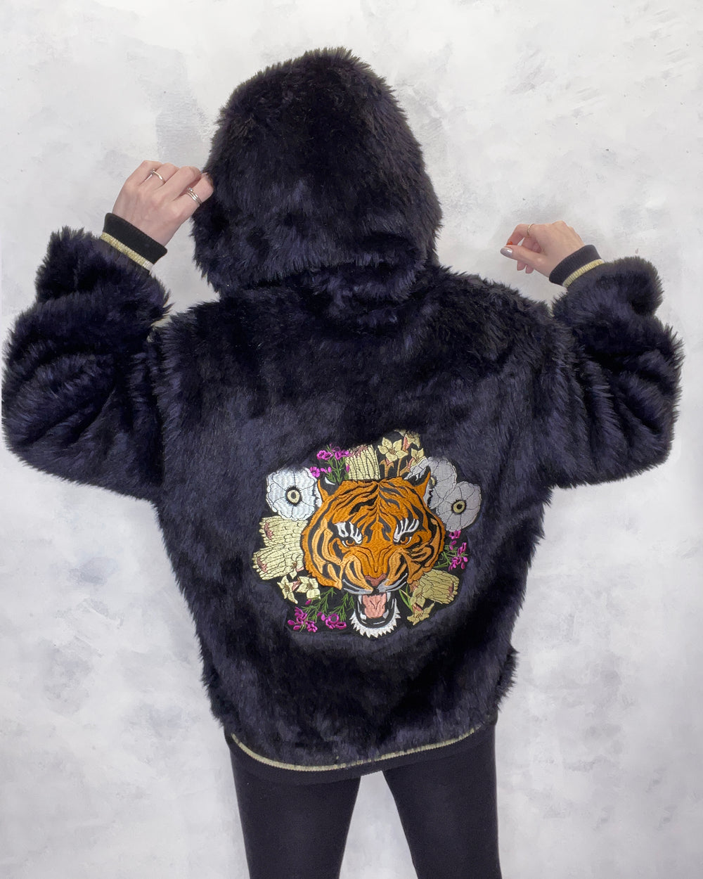 Dark Purple Faux Fur Bomber Jacket - Sample