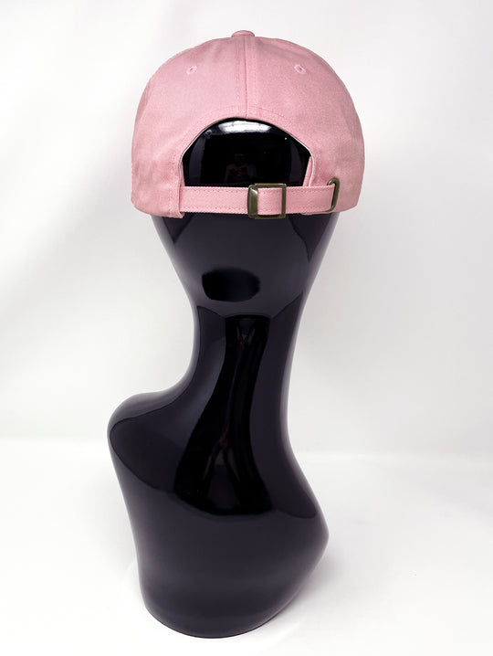 Light pink low profile cap with an embellished holographic silver glitter peak and 3D Jukebox logo emblem centre front, stylish streetwear, eye catching accessory, buckle back, iridescent, dusky pink, party hat, festival hat, urban